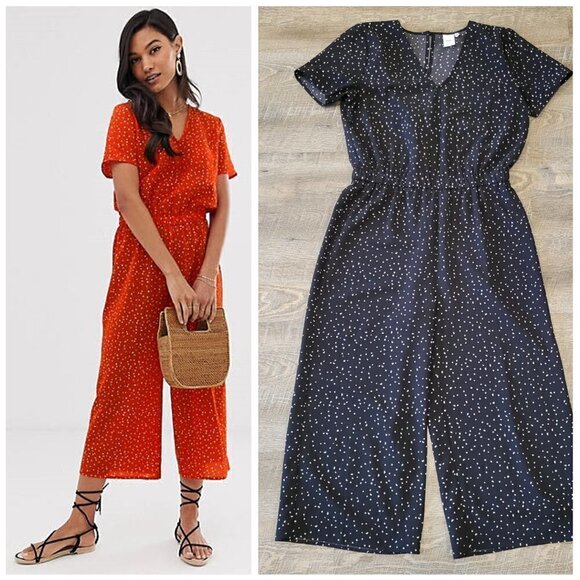 ICHI Pants - ICHI | Bright Polka Dot Short Sleeve Jumpsuit | Sz. L